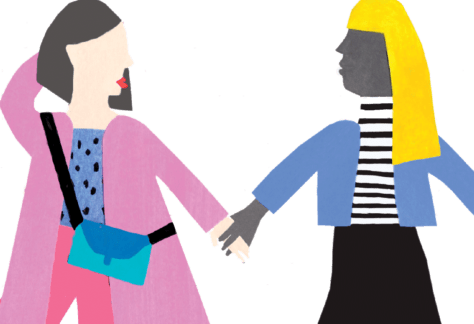 Illustration von zwei Frauen, die sich an den Händen halten