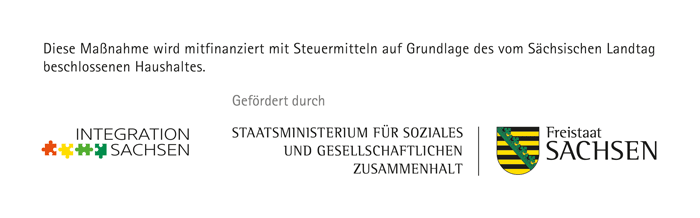 Förderlogos Integration Sachsen, SMS, Freistaat Sachsen