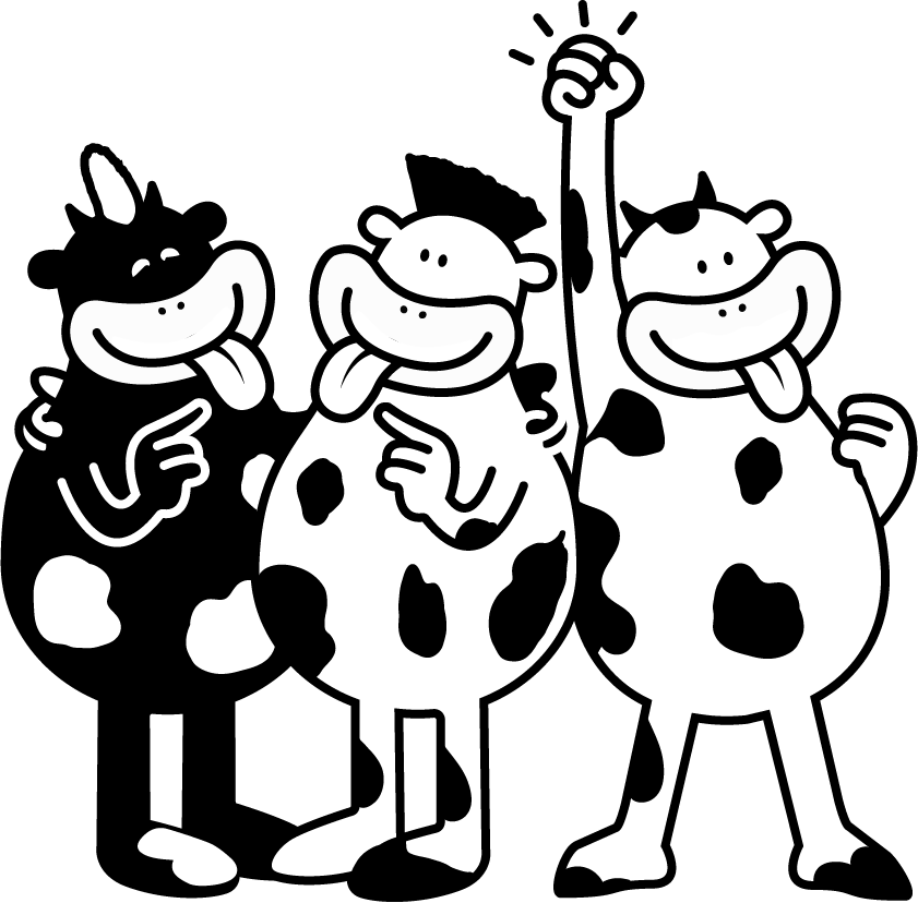 3 mal die Kuh Bunti in schwarz-weiß