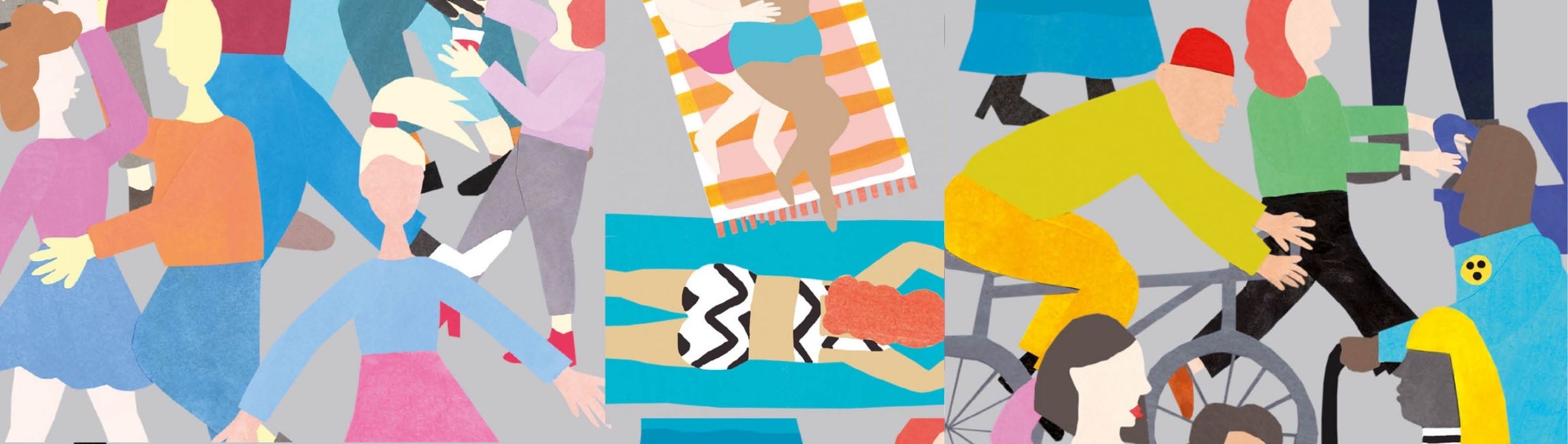 Banner aus bunte Illustrationen, wo verschiedene Menschen abgebildet sind.