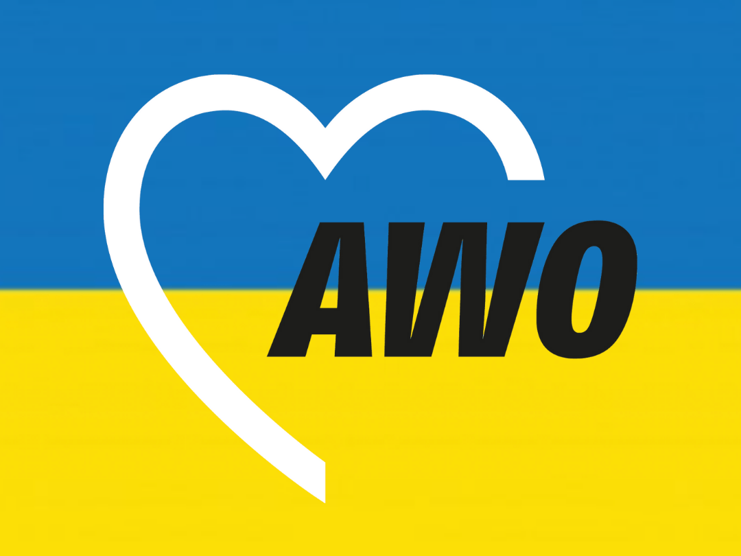 Ukraine Flagge mit Awo Logo