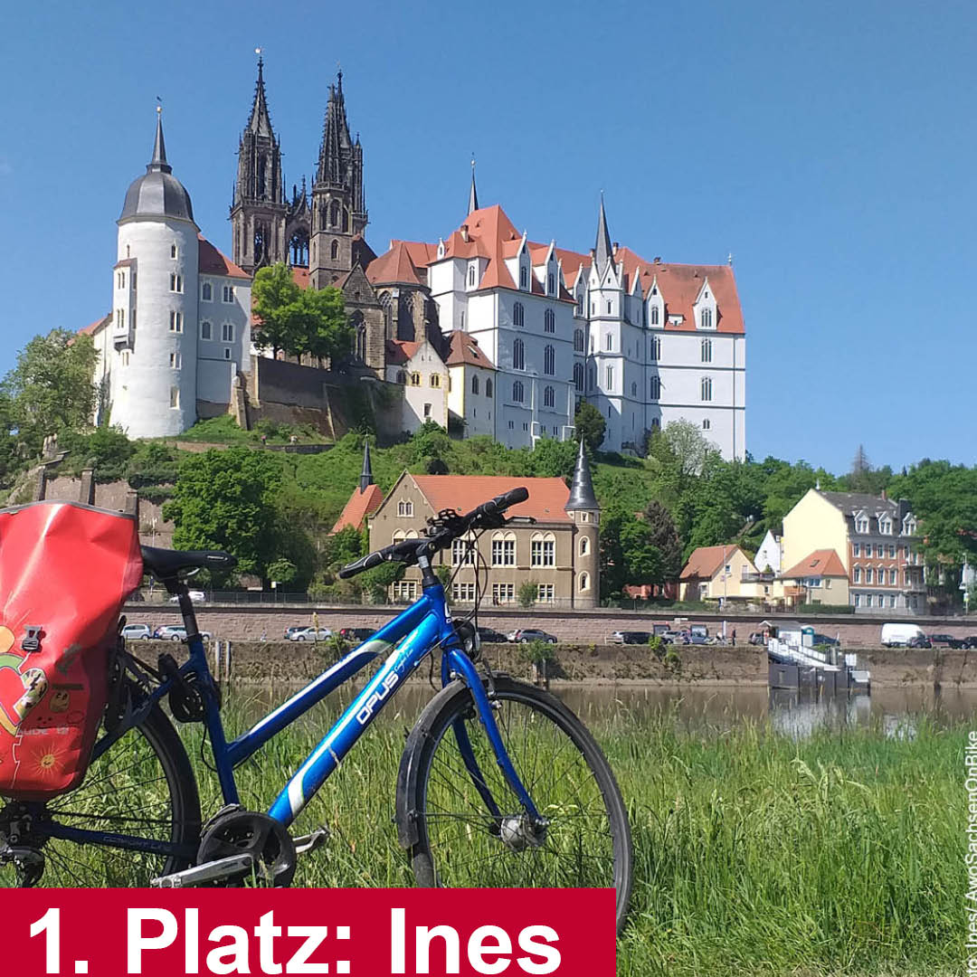 Fahrrad vor der Meißner Burg fotografiert